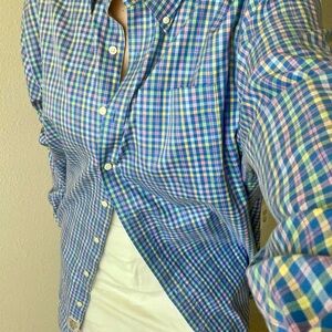 Peter Millar like new Blue and Green Casual Button Down Shirt men’s oversized